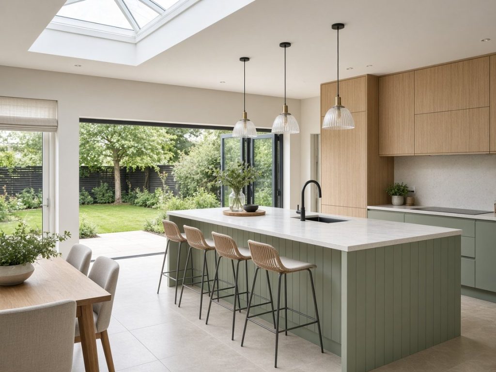 Kitchen extension with green island